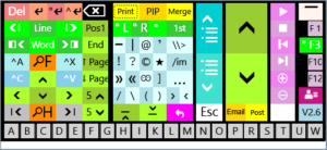Picture shows a small window that contains a lot of buttons that, if clicked, type character keys or key-combinations. 