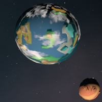 In-game screenshot of a planet and it's Moon.